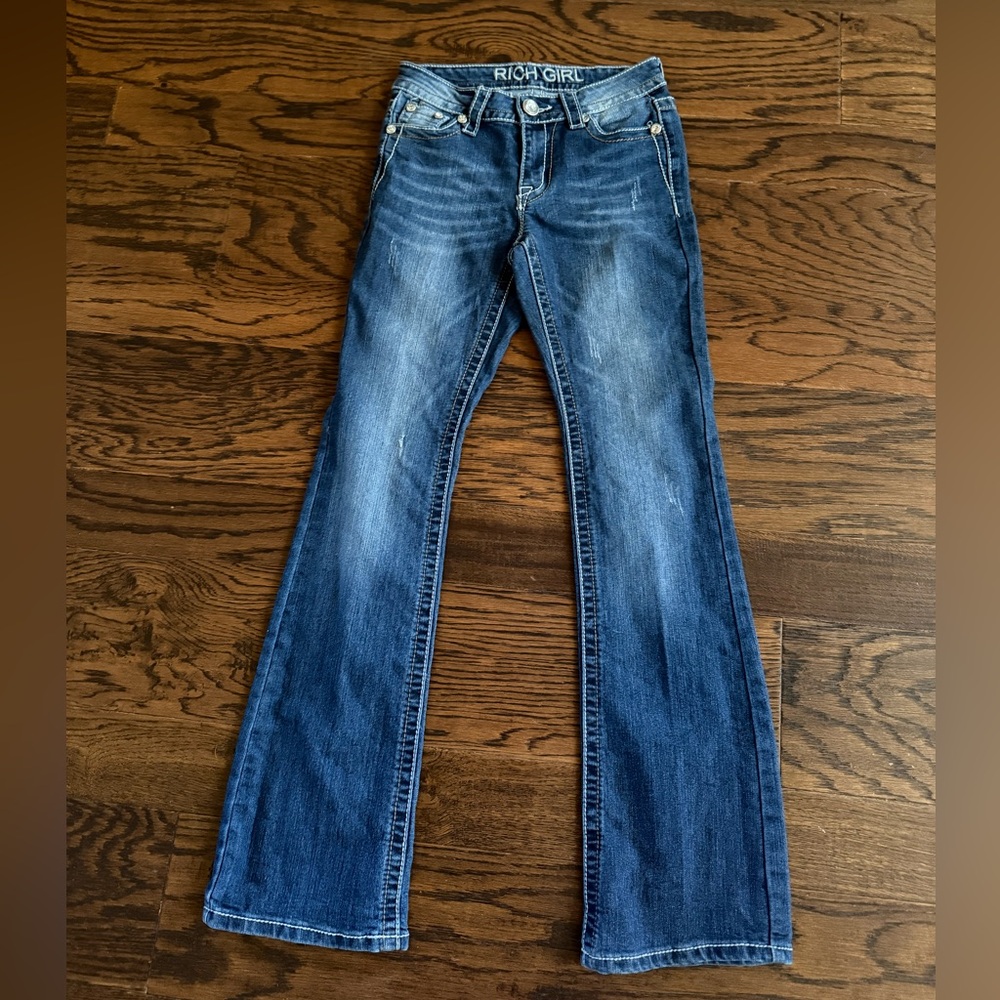 Women’s Rich girl brand rhinestone dark denim  Blue Boot Cut Jeans size 3